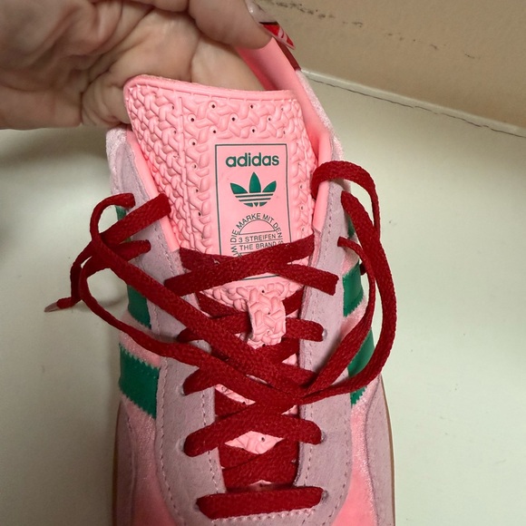 RARE Adidas Gazelle Pink Velvet with Green Stripes - Picture 8 of 11